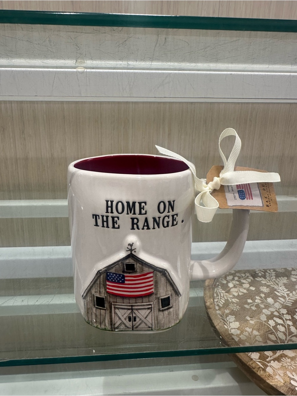 Rae Dunn White Mug with Red Interior - "Home On The Range" Barn Design